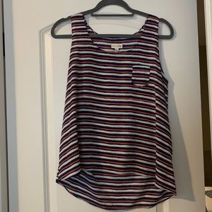 Striped navy, pink and white sheer top.